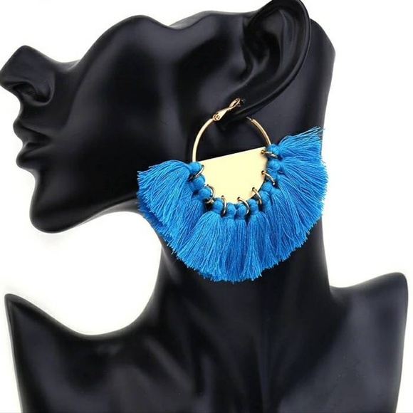 💥[2 for $20]💥 Cobalt Blue Flare Tassel Earrings - Picture 4 of 7